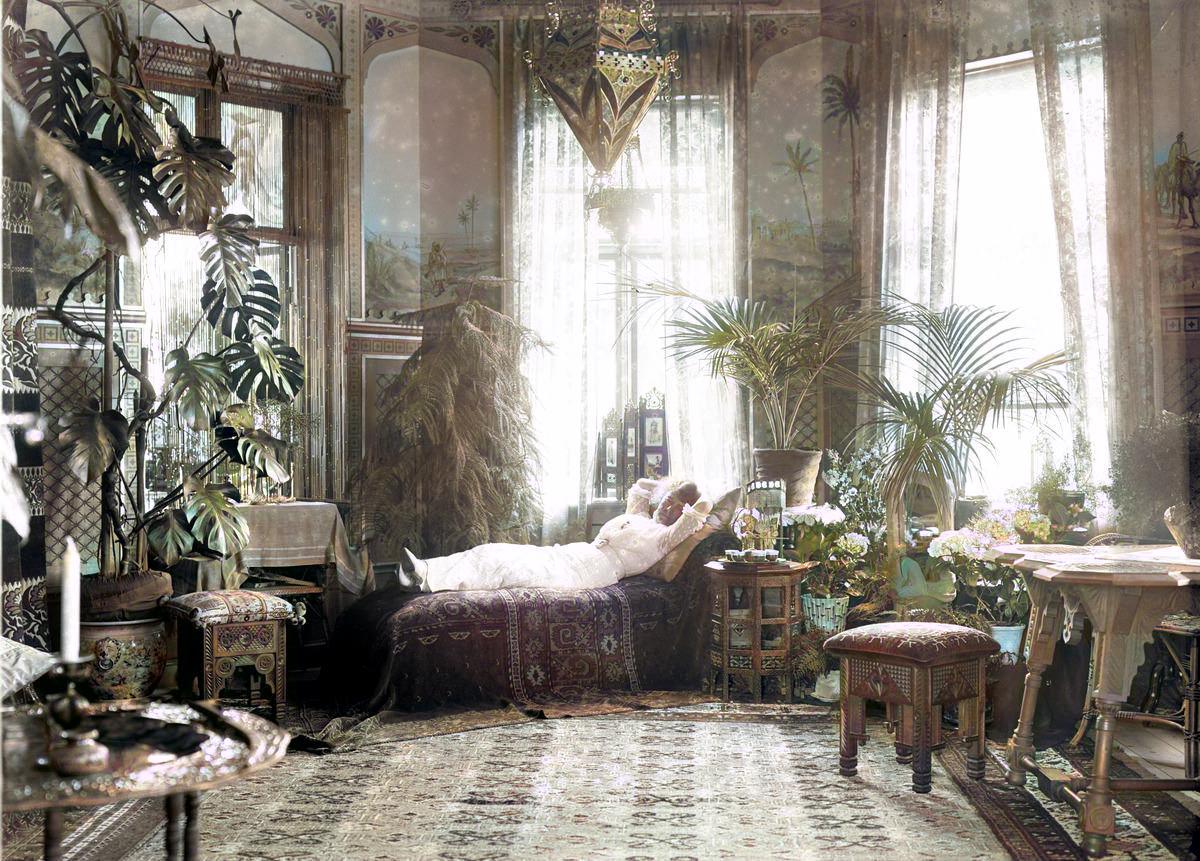 'Woman relaxing in her living room' (1920, Sweden)